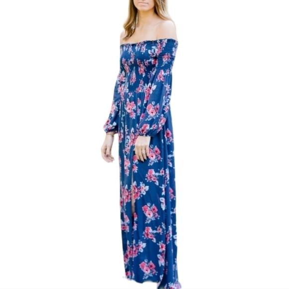 Altar'd State Womens Floral Off the Shoulder Maxi Dress Sz Large - Picture 1 of 7